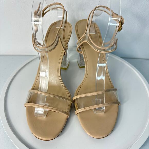 Michael Kors Heels Tori Lucite Clear Plastic Open Toe Buckle Ankle Strap Tan 11 - Picture 3 of 12